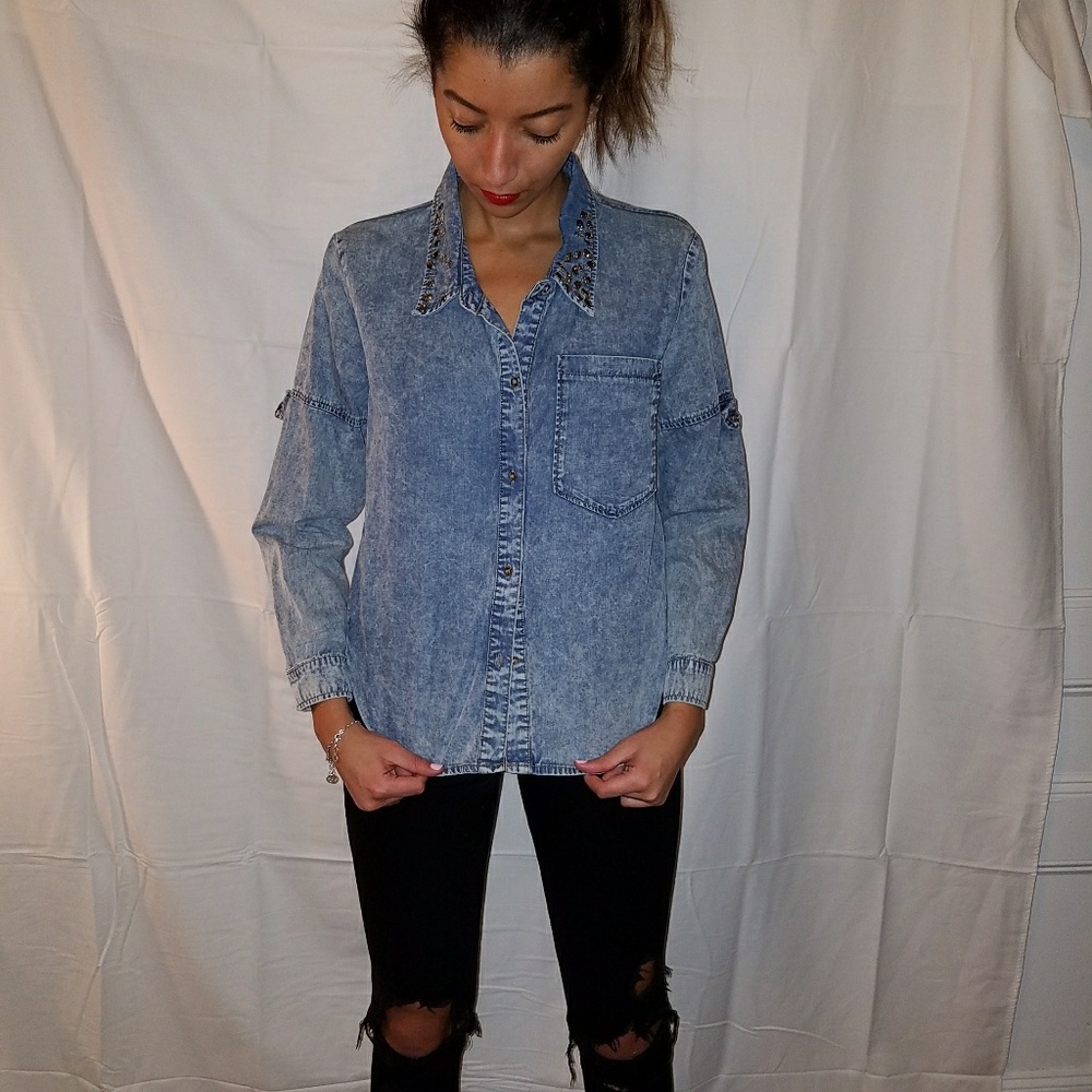 Vintage Havana Jean shirt with Silver skulls